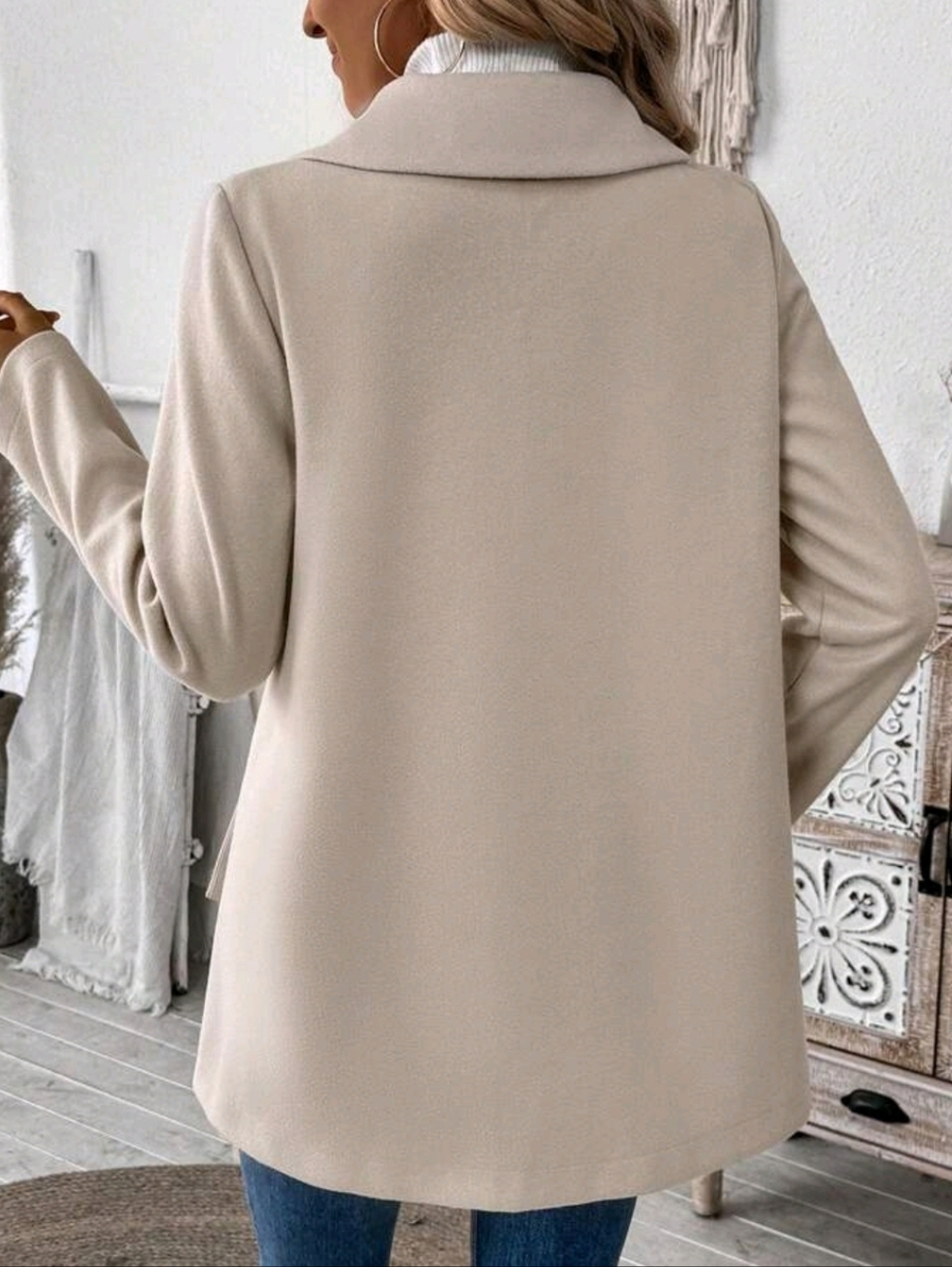Beige A-Line Double-Button Coat - Picture 2 of 4